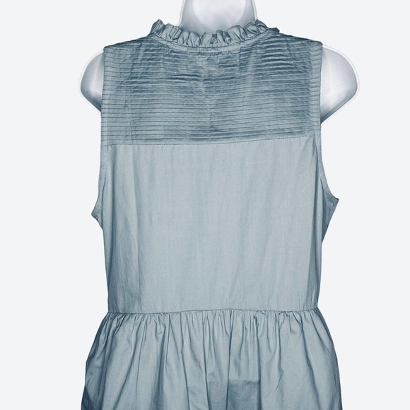 Moodie Slate Blue Dress S Cotton Poplin Half Button Ruffled Pockets Lined - Picture 6 of 9